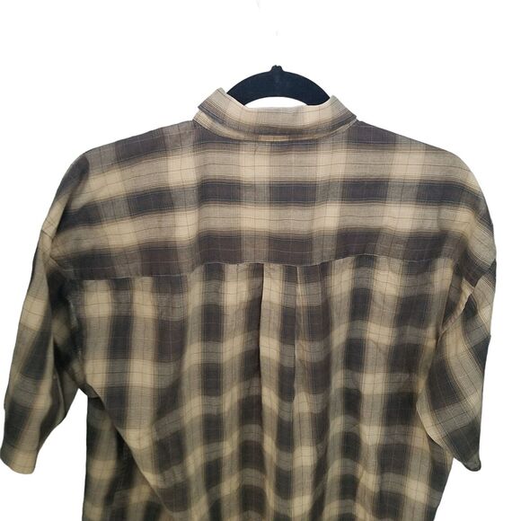 Natural Issue Mens Sz L Brown Plaid Short Sleeve Button Down Shirt - Picture 4 of 9